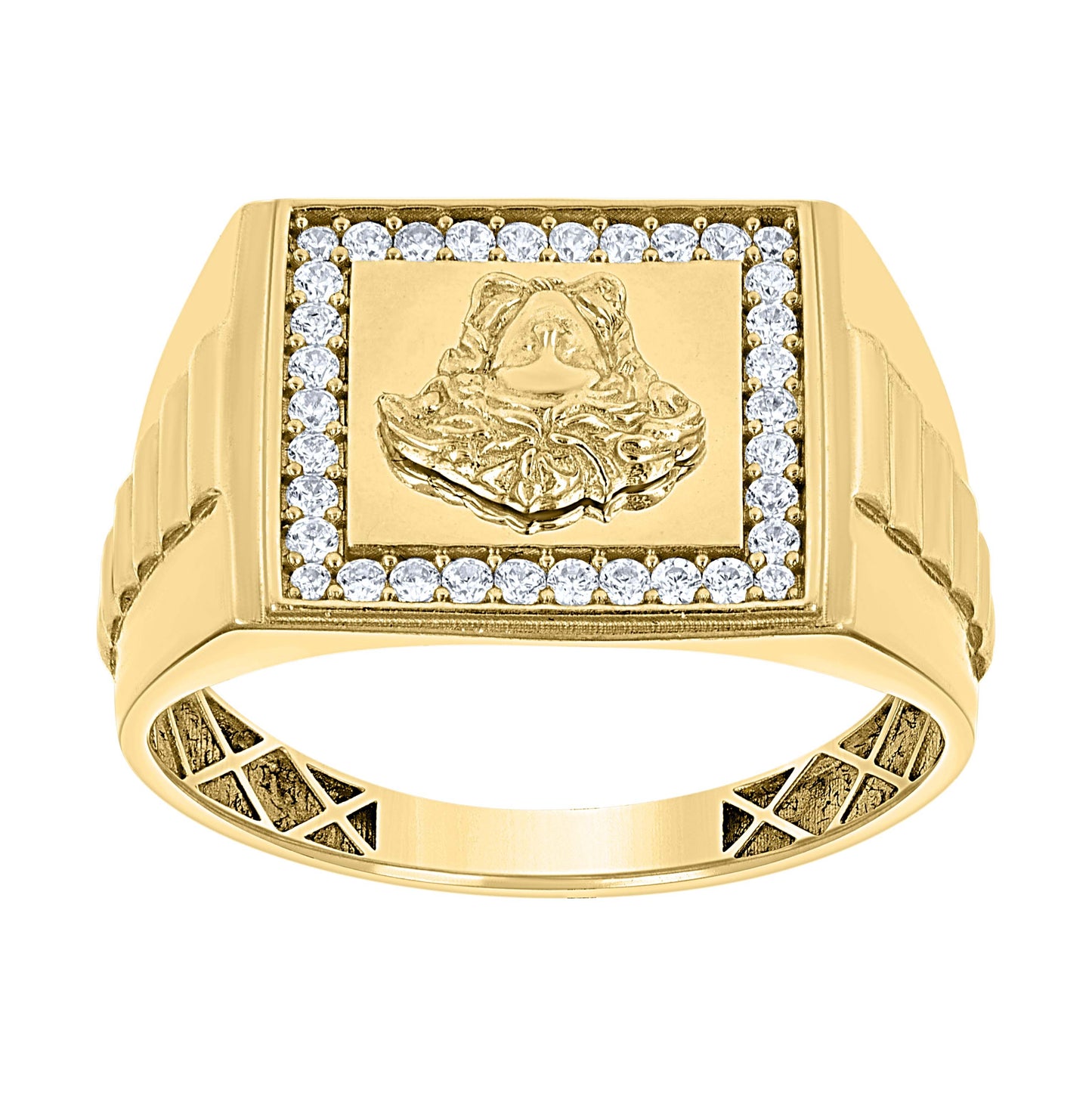 10K Yellow Gold Mens Cubic-Zirconia Square Head Medusa Egyptian Ring
