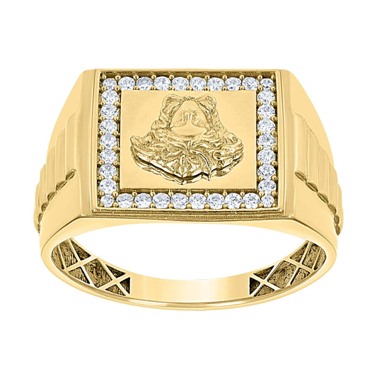 10K Yellow Gold Mens Cubic-Zirconia Square Head Medusa Egyptian Ring