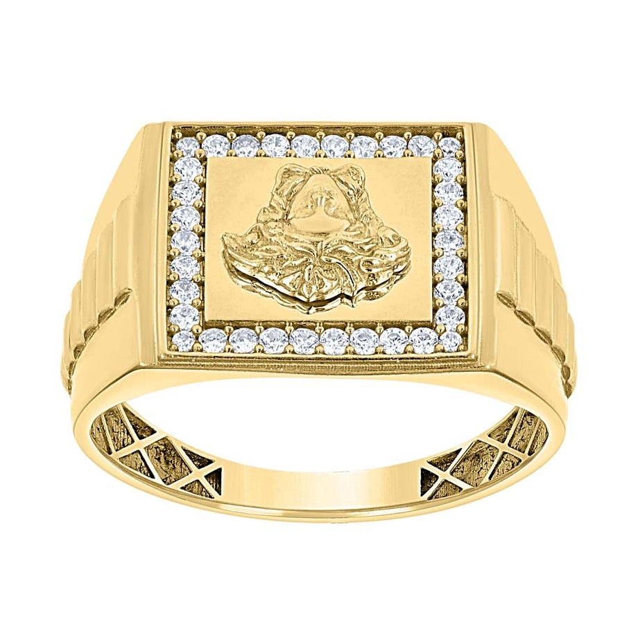 14K Yellow Gold Mens Cubic-Zirconia Square Head Medusa Egyptian Ring