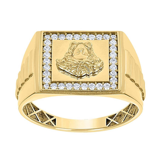 14K Yellow Gold Mens Cubic-Zirconia Square Head Medusa Egyptian Ring