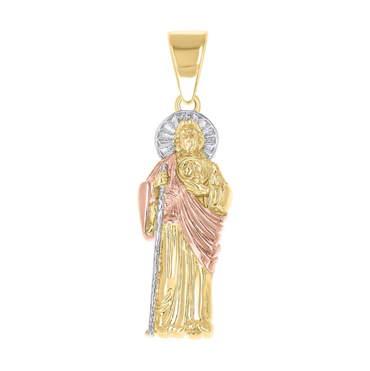 10K Tri-Color Gold Unisex St. Jude Saint Religious Pendant