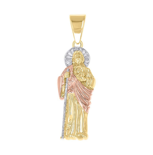 14K Tri-Color Gold Unisex St. Jude Saint Religious Pendant