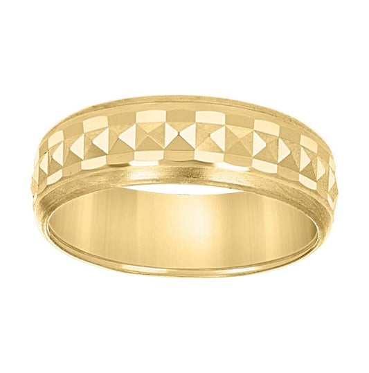 14K Yellow Gold Men's Grooved Edge Brushed Comfort Fit Bridal Anniversary Engagement Wedding Band Ring 6mm