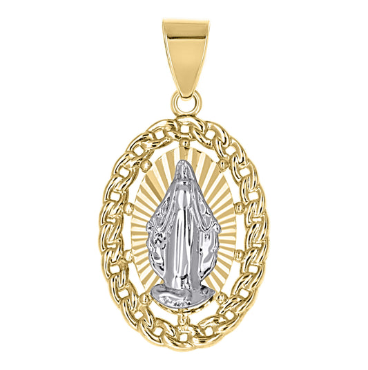 10K Two-Tone Gold Unisex Cuban Border Guadalupe Religious Pendant