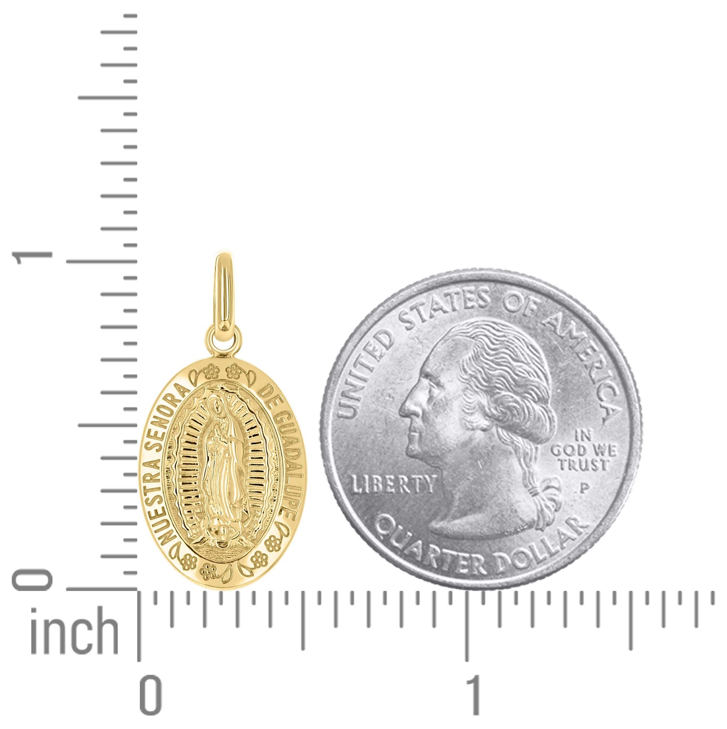 10K Yellow Gold Unisex Miraculous Medal Guadalupe Religious Pendant