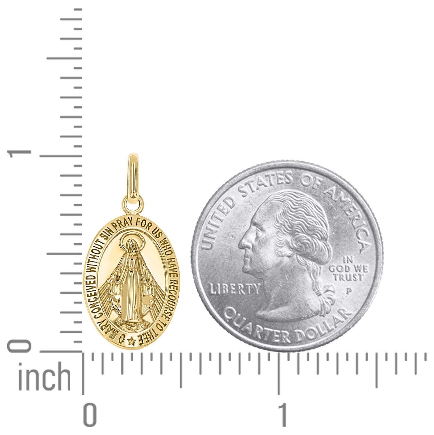 10K Yellow Gold Unisex Miraculous Medal Religious Pendant