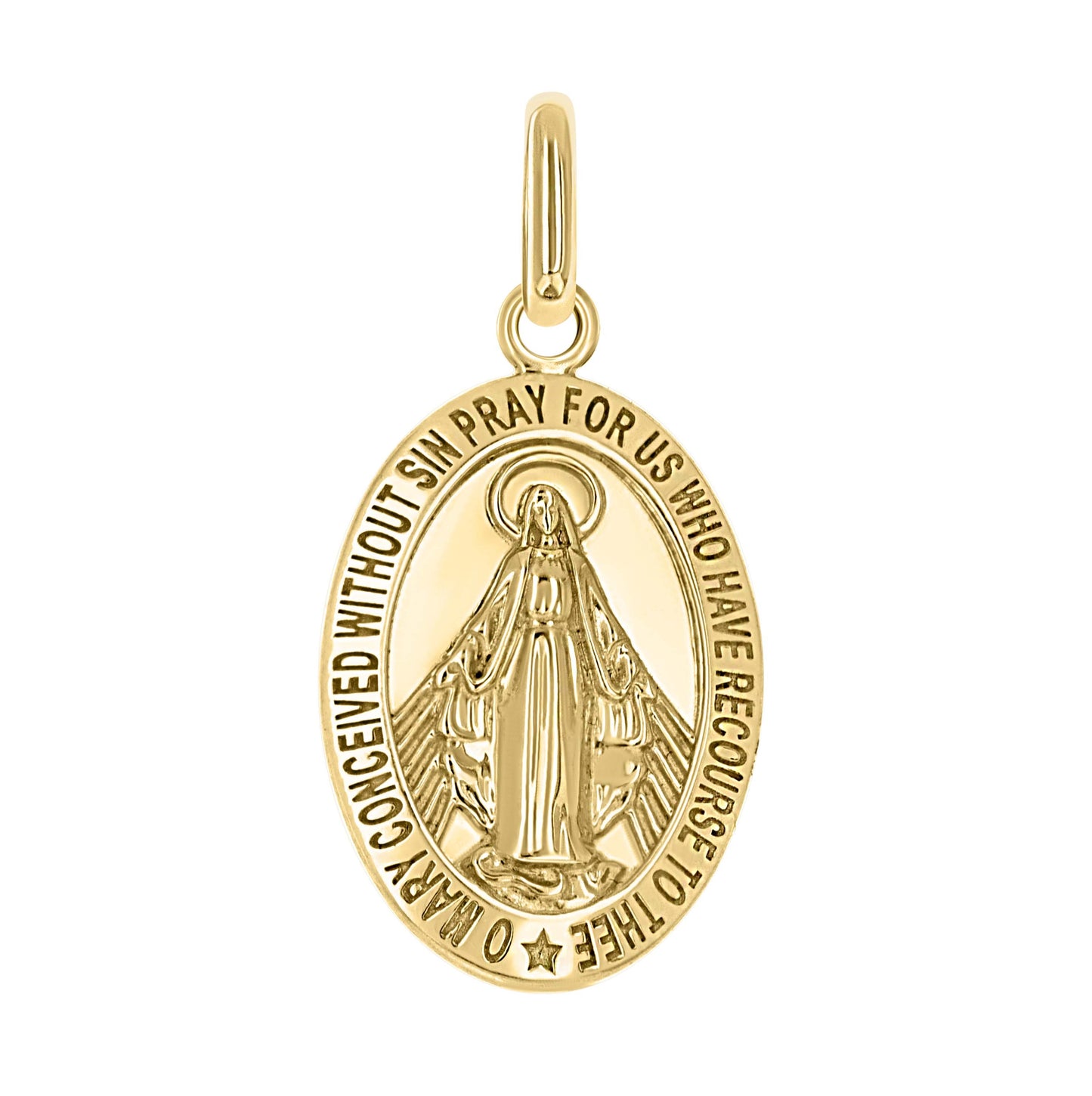 10K Yellow Gold Unisex Miraculous Medal Religious Pendant