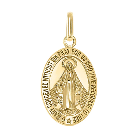 10K Yellow Gold Unisex Miraculous Medal Religious Pendant