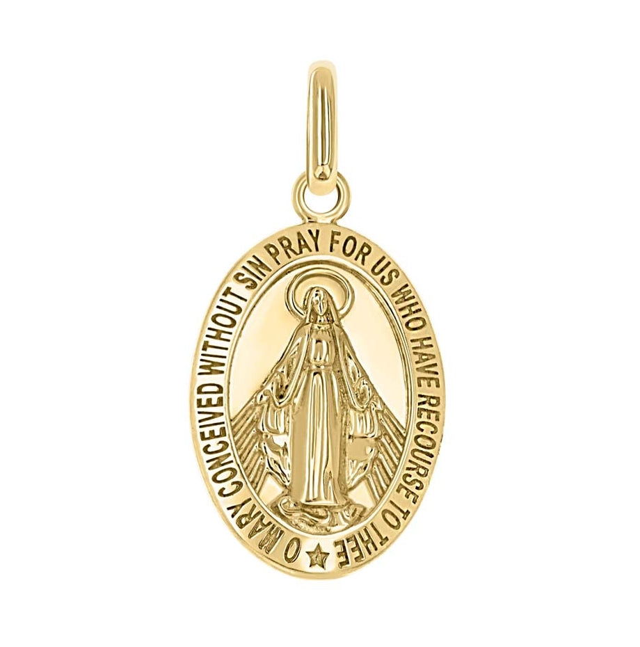 14K Yellow Gold Unisex Miraculous Medal Religious Pendant