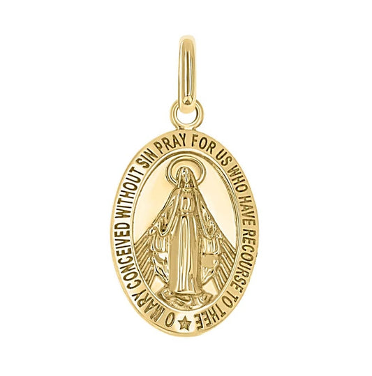 14K Yellow Gold Unisex Miraculous Medal Religious Pendant