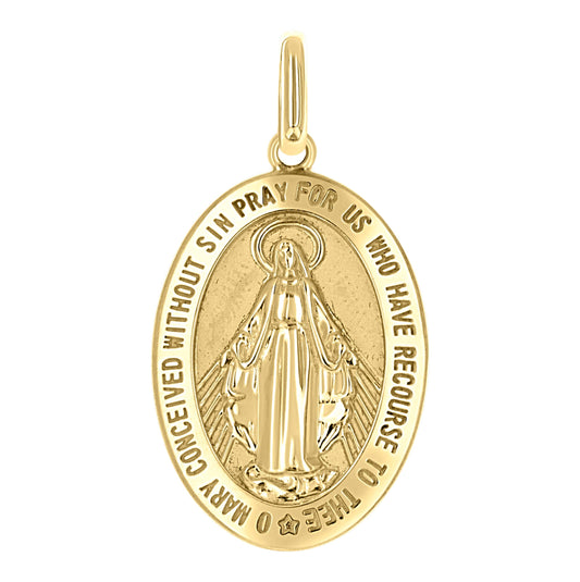 10K Yellow Gold Unisex Miraculous Medal Religious Pendant