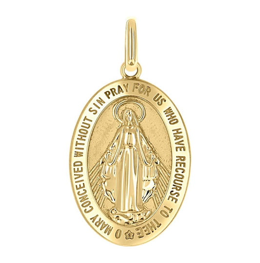 14K Yellow Gold Unisex Miraculous Medal Religious Pendant
