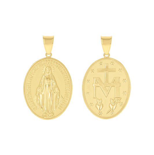 10K Yellow Gold Unisex Miraculous Medal Religious Pendant