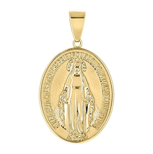 14K Yellow Gold Unisex Miraculous Medal Religious Pendant