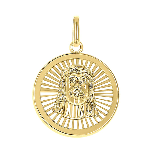 10K Yellow Gold Unisex Round Jesus Religious Pendant