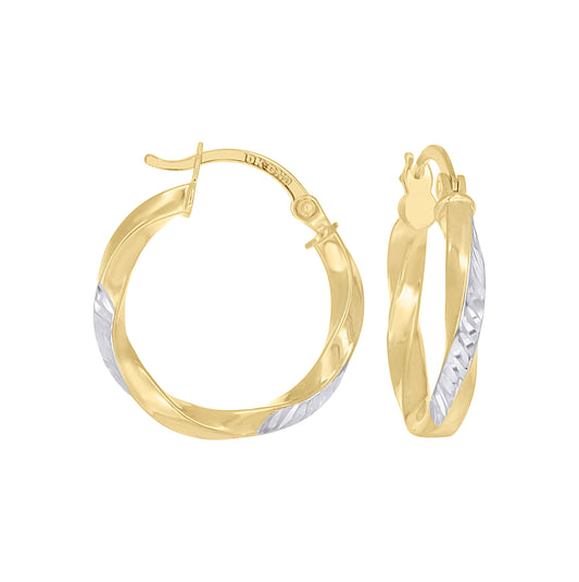 10K Two-Tone Gold Womens Twisted Square Tube Hoop Earrings