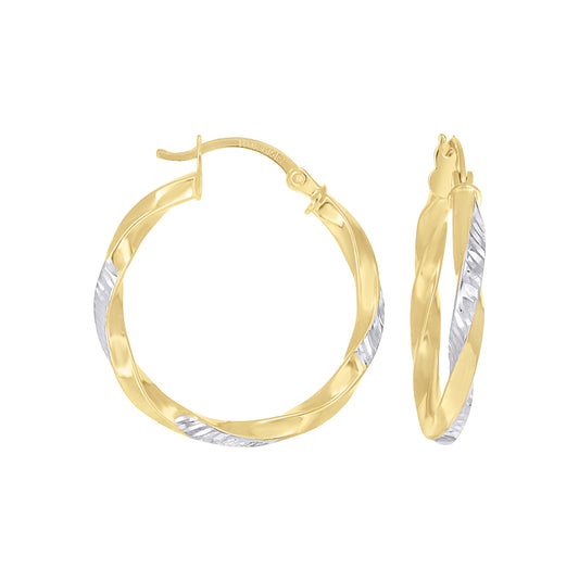 10K Two-Tone Gold Womens Twisted Square Tube Hoop Earrings