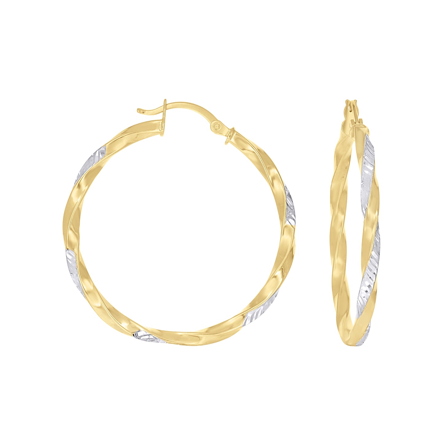 10K Two-Tone Gold Womens Twisted Square Tube Hoop Earrings