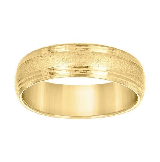 14K Yellow Gold Mens Grooved Edge Brushed Comfort Fit Bridal Anniversary Engagement Wedding Band Ring 6mm