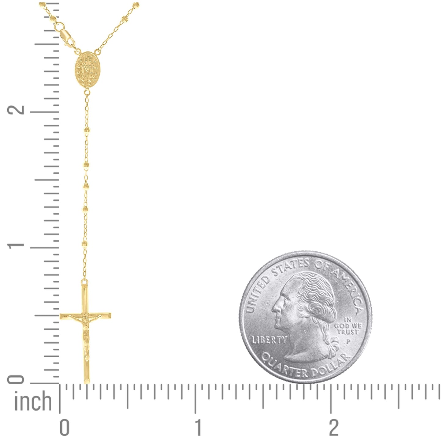 Sterling Silver Or Yellow-Tone Or Rhodium Plated Unisex Guadalupe Crucifix Cross Religious Rosary Necklace 3Mm