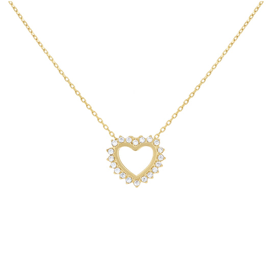14K Yellow Gold Womens Cubic-Zirconia Heart Love Necklace 18 Inches