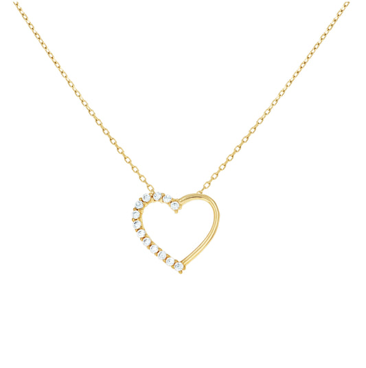 14K Yellow Gold Womens Cubic-Zirconia Heart Love Charm Necklace 18 Inches