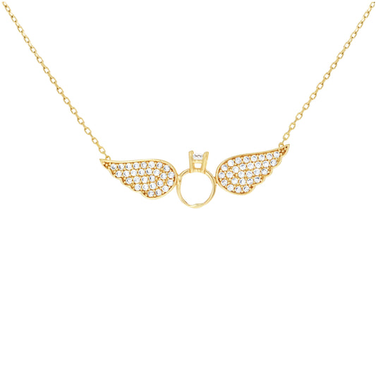 14K Yellow Gold Womens Cubic-Zirconia Flying Ring Fashion Charm Necklace 18 Inches
