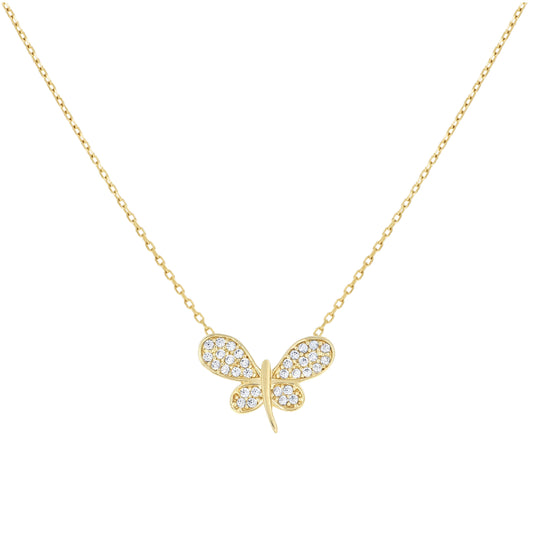 14K Yellow Gold Womens Cubic-Zirconia Dragonfly Fashion Necklace 18 Inches