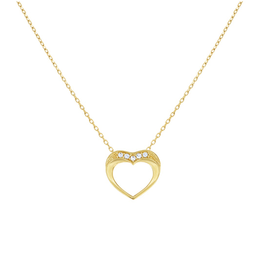 14K Yellow Gold Womens Cubic-Zirconia Heart Love Necklace 18 Inches
