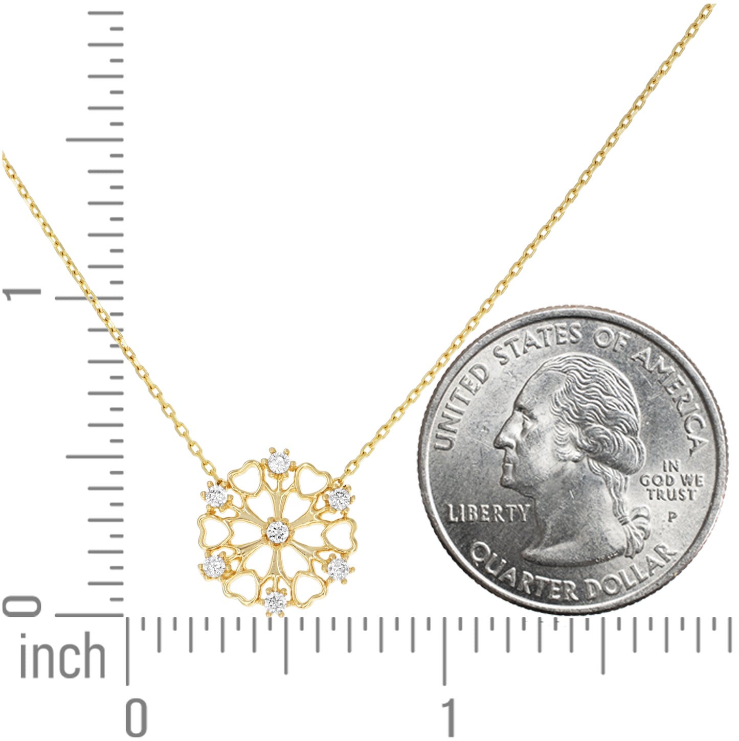 14K Yellow Gold Womens Cubic-Zirconia Flower Fashion Charm Necklace 18 Inches