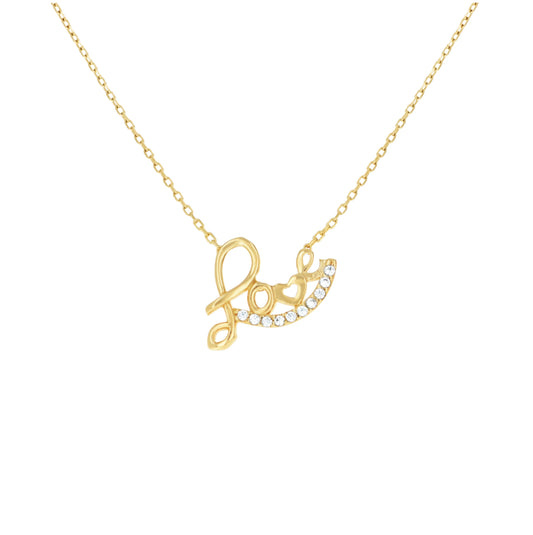 14K Yellow Gold Womens Cubic-Zirconia Love Charm Necklace 18 Inches