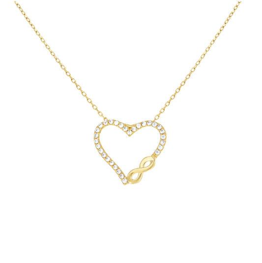 14K Yellow Gold Womens Cubic-Zirconia Infinity Heart Love Charm Necklace 18 Inches