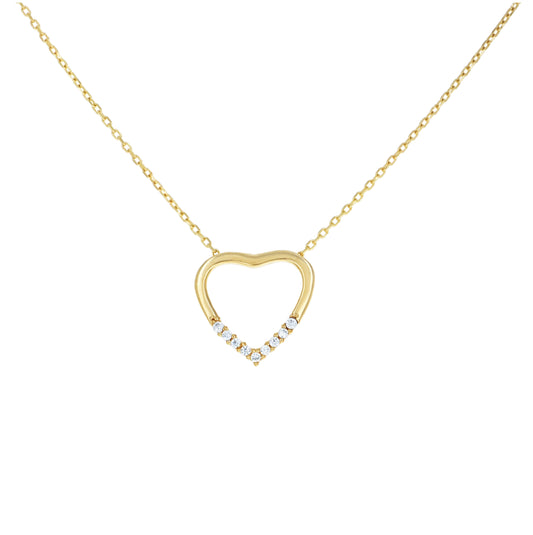 14K Yellow Gold Womens Cubic-Zirconia Heart Love Charm Necklace 18 Inches