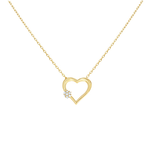 14K Yellow Gold Womens Cubic-Zirconia Heart Love Charm Necklace 18 Inches