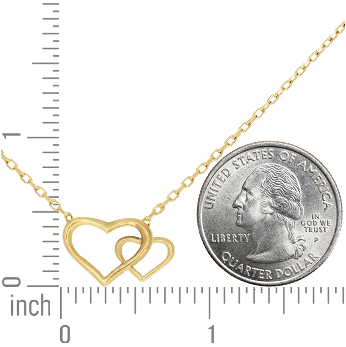 14K Yellow Gold Womens Intertwined Hearts Love Charm Necklace 18 Inches