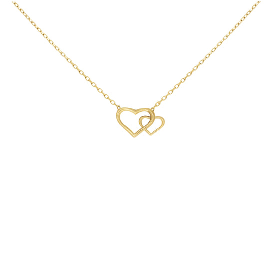 14K Yellow Gold Womens Intertwined Hearts Love Charm Necklace 18 Inches