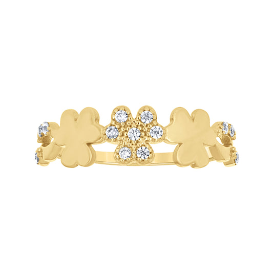 14K Yellow Gold Womens Cubic-Zirconia Three Leaf Clover Good Luck Ring Size 7