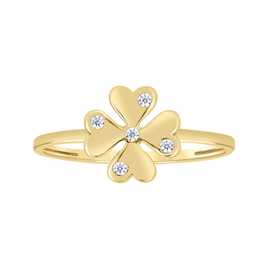 14K Yellow Gold Womens Cubic-Zirconia Four Leaf Clover Good Luck Ring Size 7