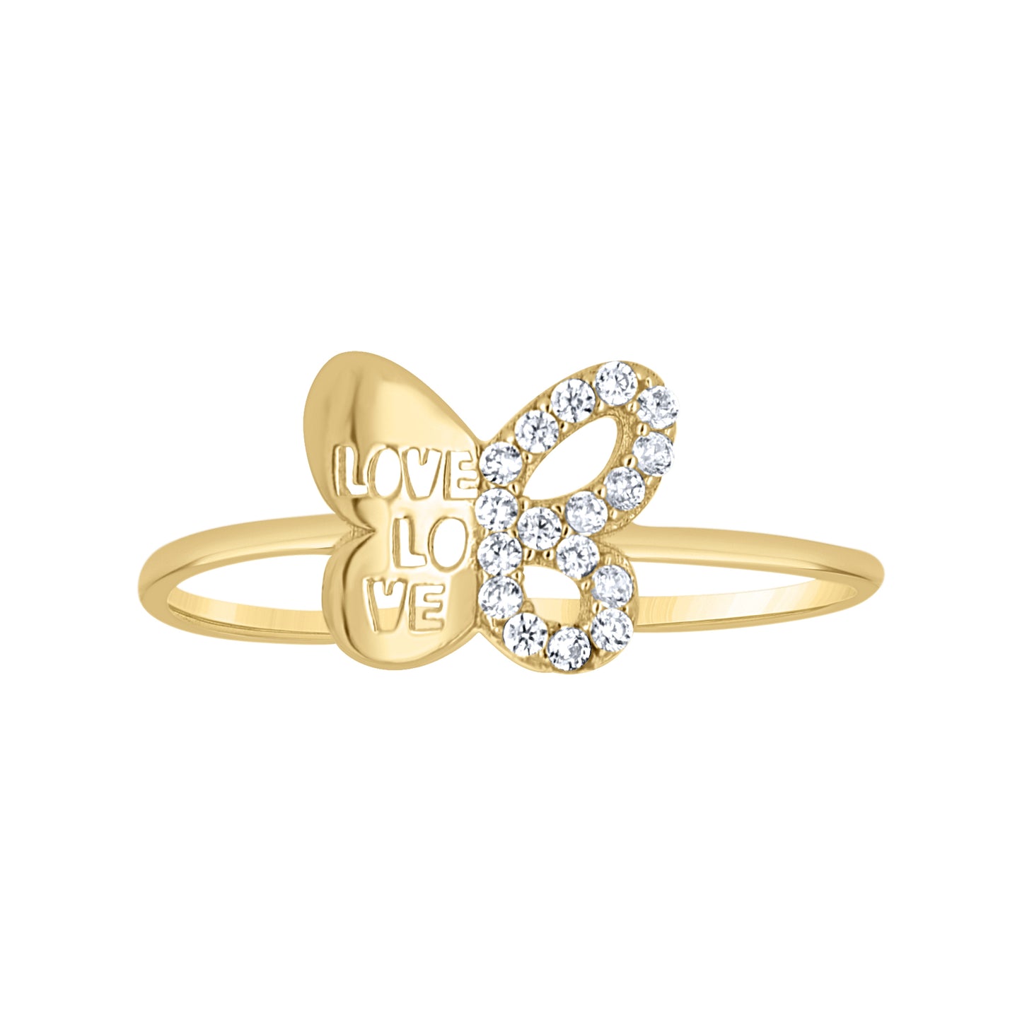 14K Yellow Gold Womens Cubic-Zirconia Butterfly Love Ring Size 7