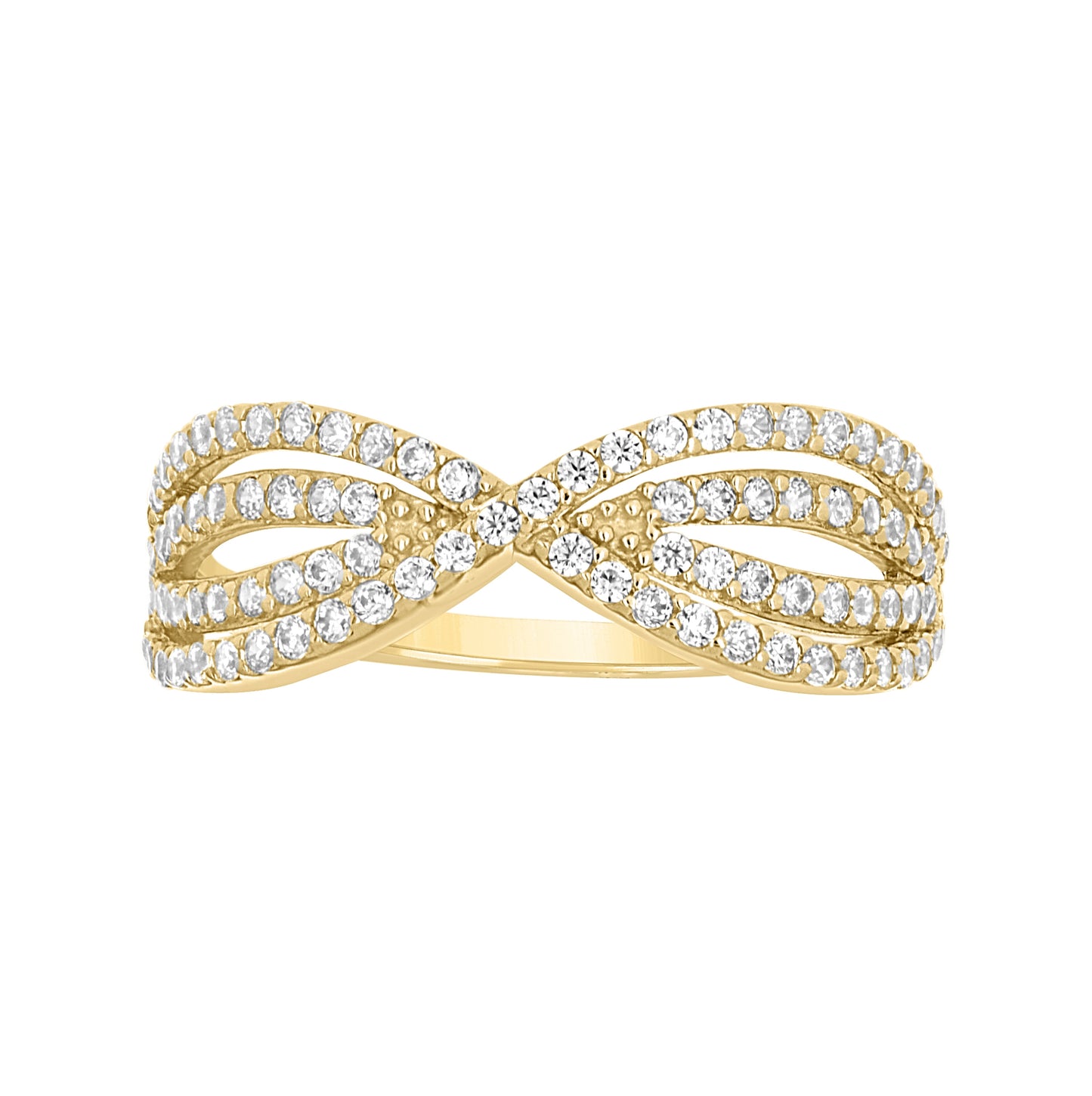 14K Yellow Gold Womens Cubic-Zirconia Crossover Fashion Ring Size 7