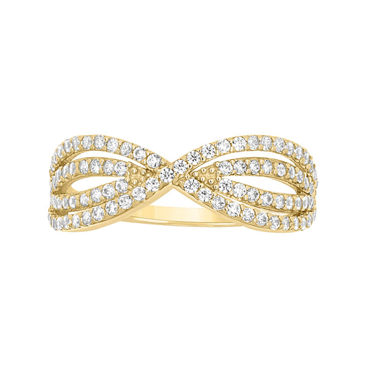14K Yellow Gold Womens Cubic-Zirconia Crossover Fashion Ring Size 7