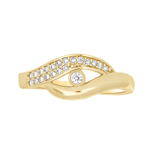 14K Yellow Gold Womens Cubic-Zirconia Evil Eye Good Luck Ring Size 7