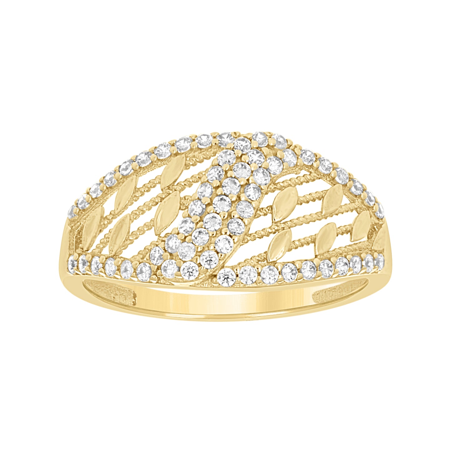 14K Yellow Gold Womens Cubic-Zirconia Openwork Fashion Ring Size 7