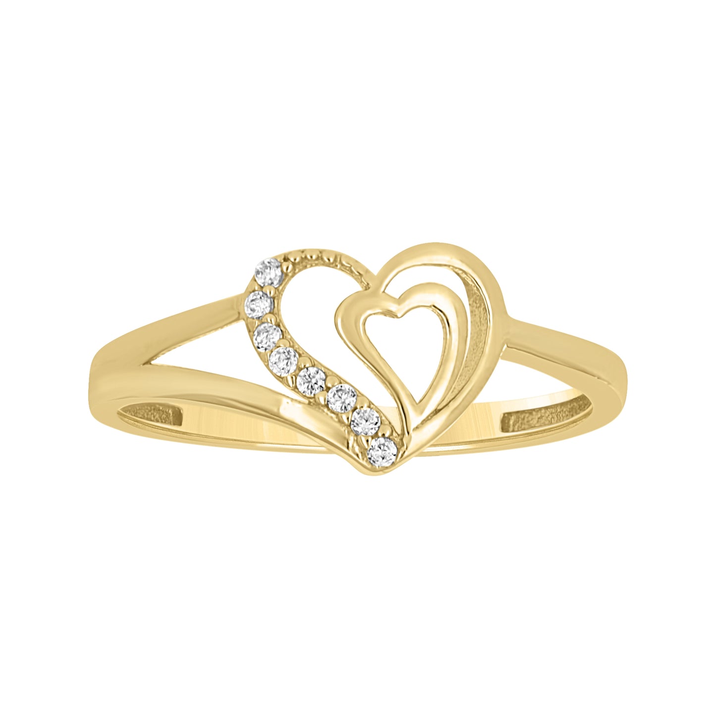 14K Yellow Gold Womens Cubic-Zirconia Heart in Heart Ring Size 7