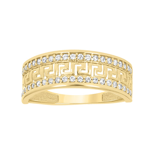 14K Yellow Gold Womens Cubic-Zirconia Greek Key Fashion Band Ring Size 7