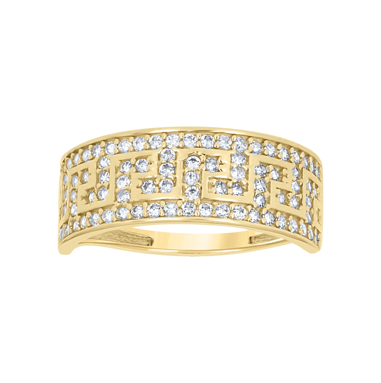 14K Yellow Gold Womens Cubic-Zirconia Greek Key Fashion Band Ring Size 7