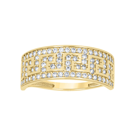 14K Yellow Gold Womens Cubic-Zirconia Greek Key Fashion Band Ring Size 7