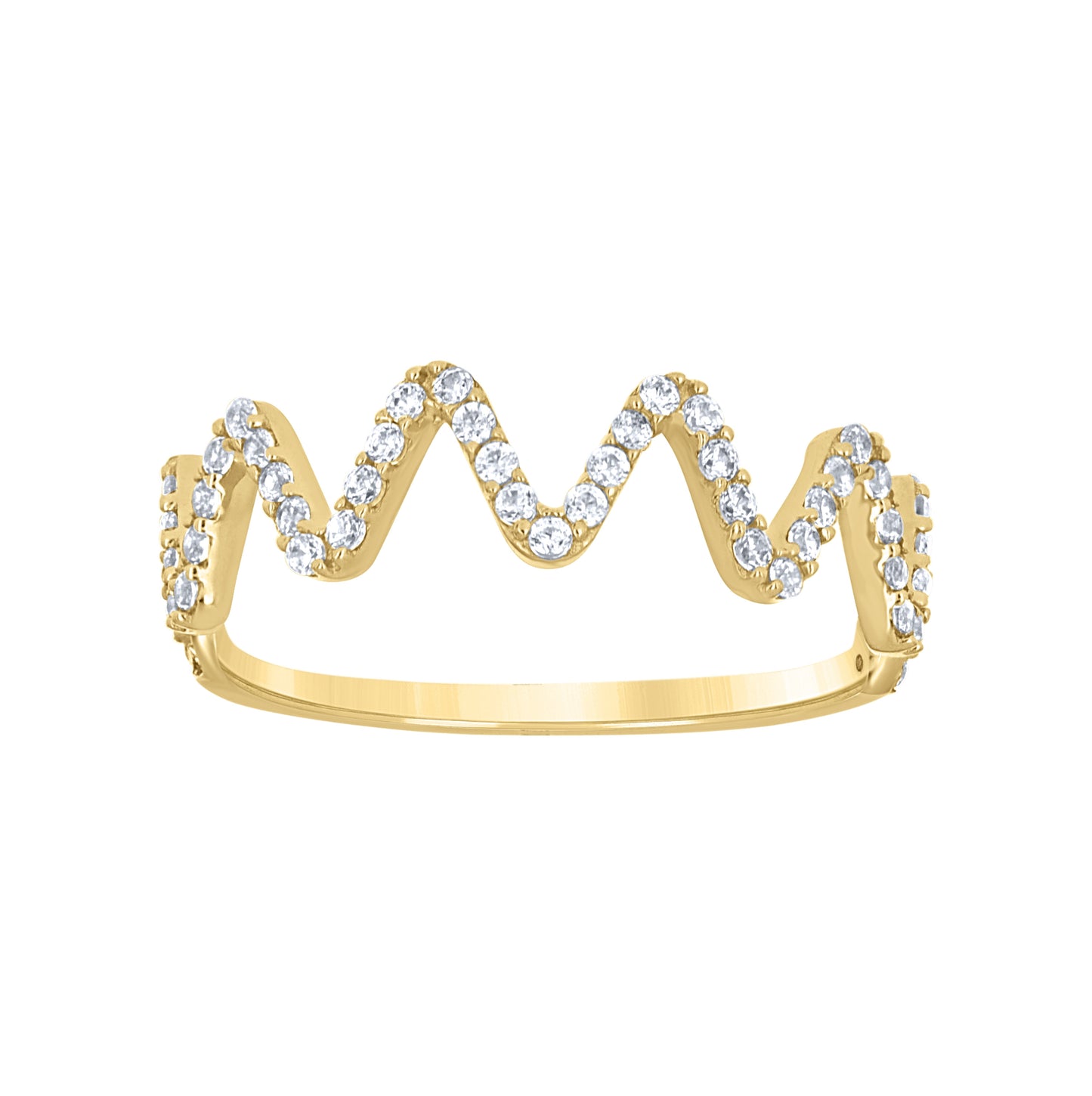 14K Yellow Gold Womens Cubic-Zirconia Wavy Fashion Ring Size 7