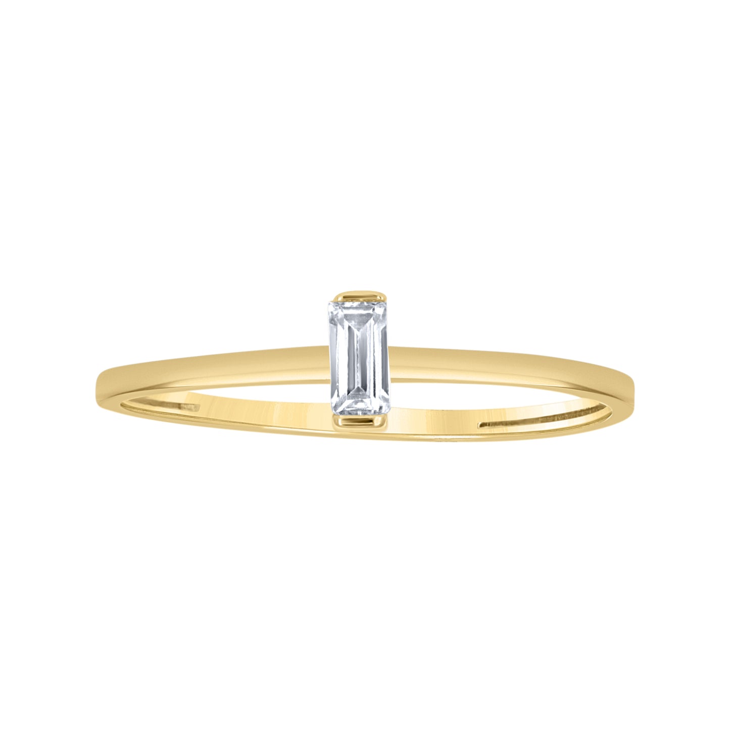 14K Yellow Gold Womens Baguette Cubic-Zirconia Solitaire Engagement Ring Size 7