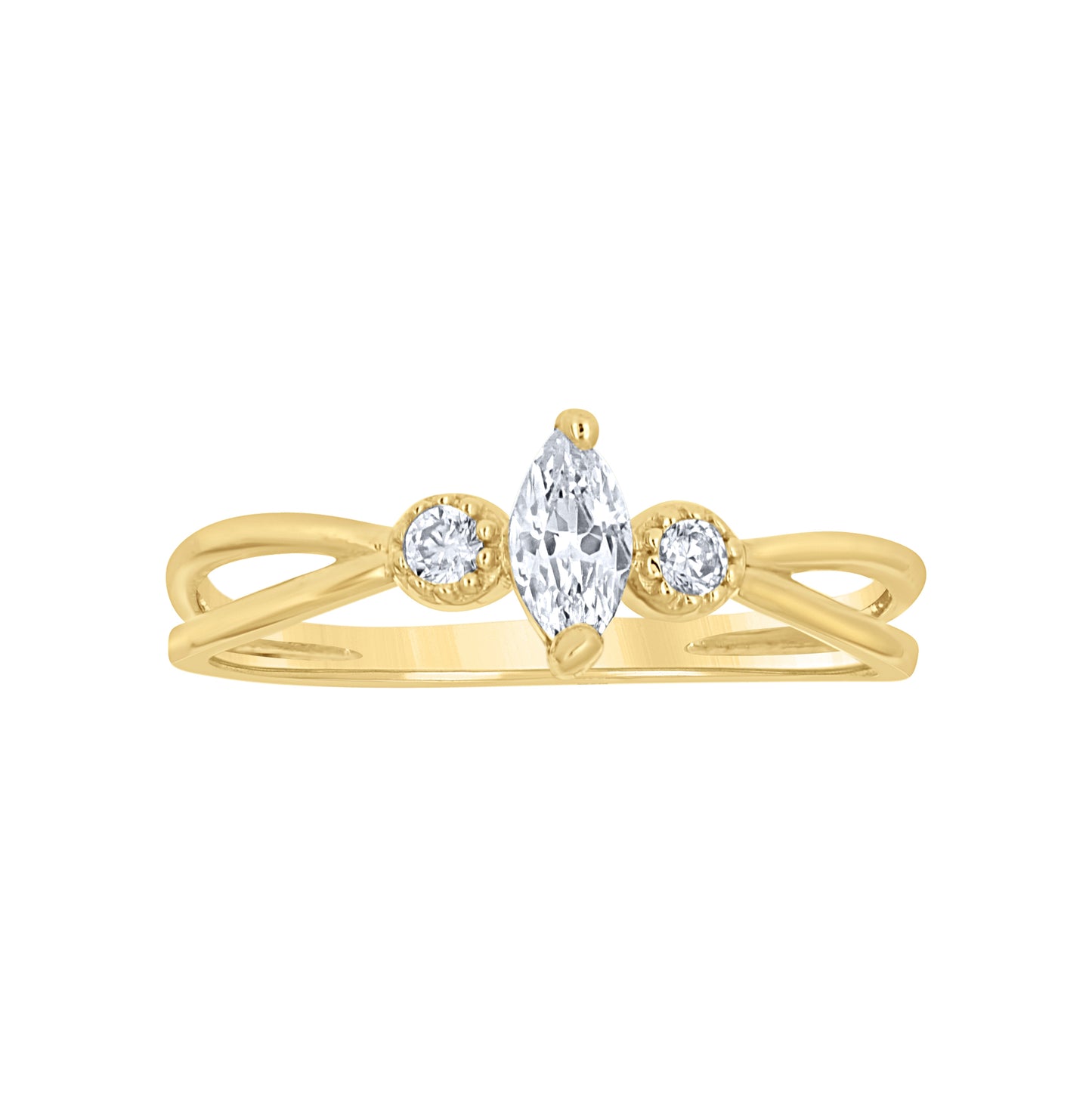 14K Yellow Gold Womens Marquise Round Cubic-Zirconia Engagement Ring Size 7